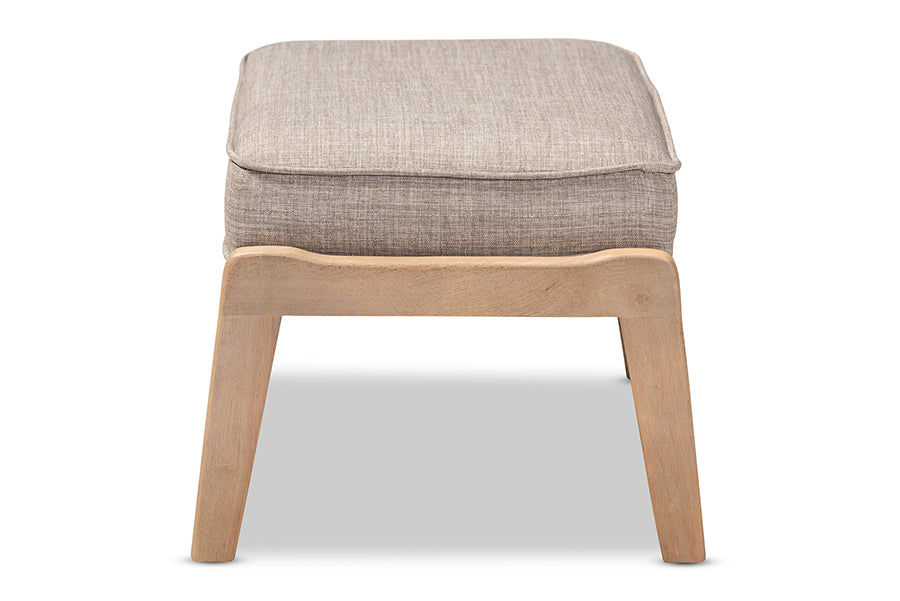 Baxton Studio Sigrid Mid-Century Modern Light Grey Fabric Upholstered Antique Oak Finished Wood Ottoman