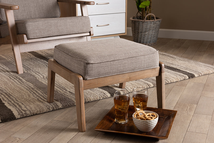 Baxton Studio Sigrid Mid-Century Modern Light Grey Fabric Upholstered Antique Oak Finished Wood Ottoman