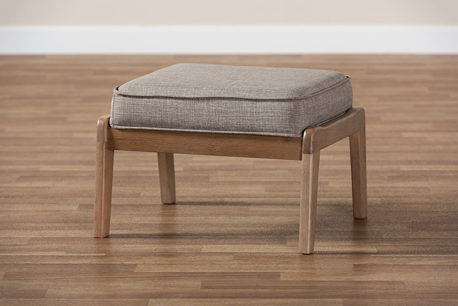 Baxton Studio Sigrid Mid-Century Modern Light Grey Fabric Upholstered Antique Oak Finished Wood Ottoman