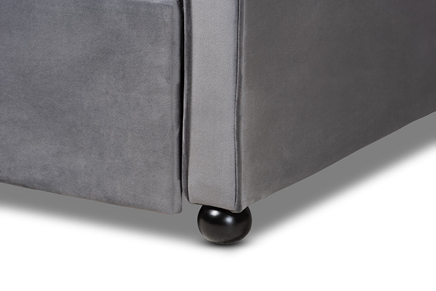 Baxton Studio Freda Transitional and Contemporary Grey Velvet Fabric Upholstered and Button Tufted Full Size Daybed with Trundle
