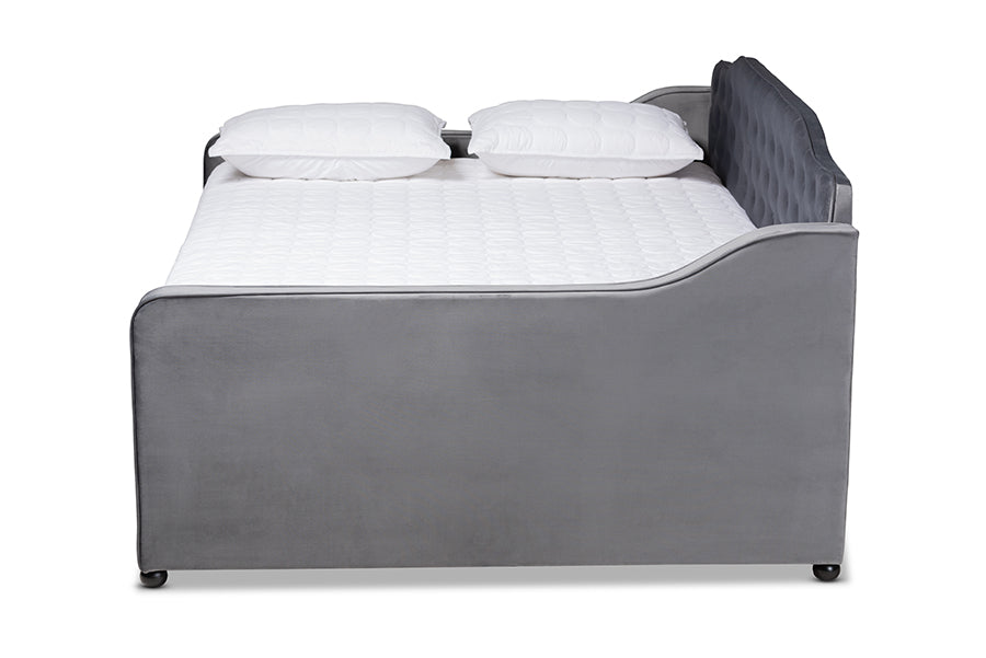 Baxton Studio Freda Transitional and Contemporary Grey Velvet Fabric Upholstered and Button Tufted Full Size Daybed