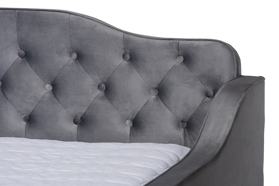Baxton Studio Freda Transitional and Contemporary Grey Velvet Fabric Upholstered and Button Tufted Full Size Daybed
