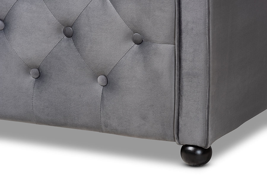 Baxton Studio Freda Transitional and Contemporary Grey Velvet Fabric Upholstered and Button Tufted Full Size Daybed
