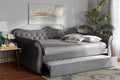 Baxton Studio Abbie Traditional and Transitional Grey Velvet Fabric Upholstered and Crystal Tufted Full Size Daybed with Trundle