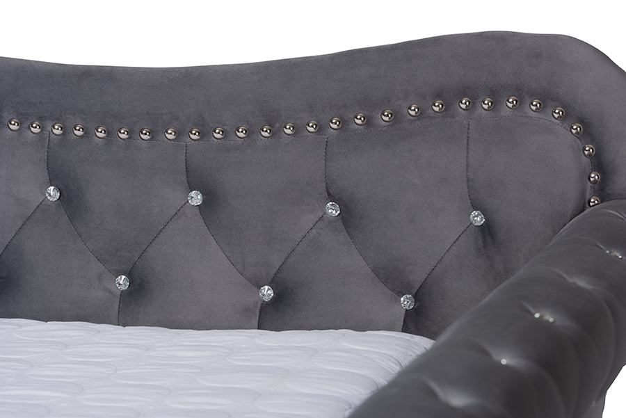Baxton Studio Abbie Traditional and Transitional Grey Velvet Fabric Upholstered and Crystal Tufted Full Size Daybed