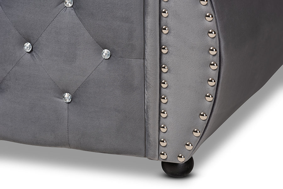 Baxton Studio Abbie Traditional and Transitional Grey Velvet Fabric Upholstered and Crystal Tufted Queen Size Daybed