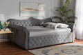 Baxton Studio Abbie Traditional and Transitional Grey Velvet Fabric Upholstered and Crystal Tufted Queen Size Daybed