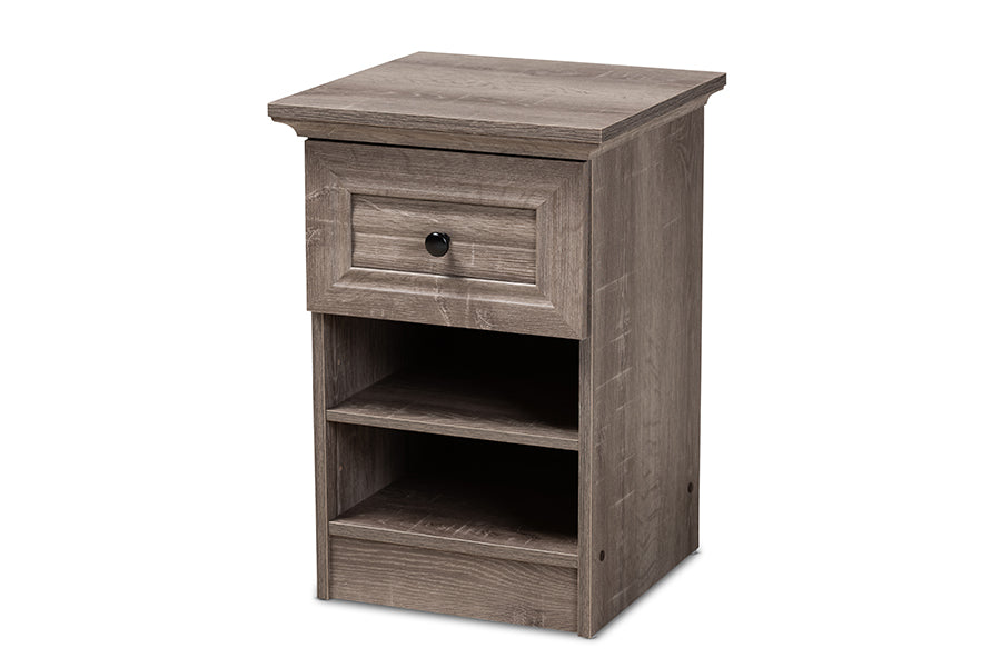 Baxton Studio Dara Traditional Transitional Grey Brown Oak Finished 1-Drawer Wood Nightstand