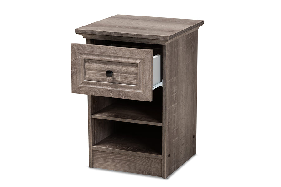 Baxton Studio Dara Traditional Transitional Grey Brown Oak Finished 1-Drawer Wood Nightstand