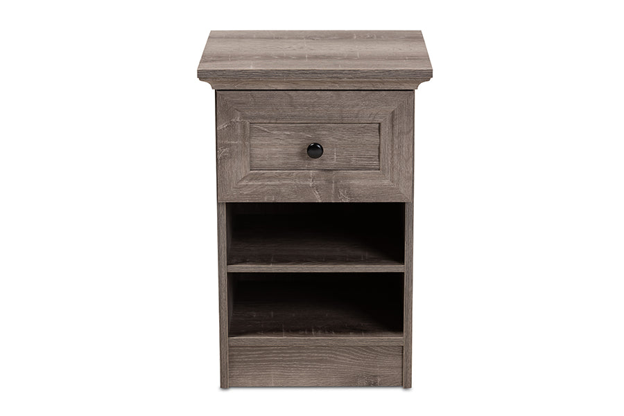 Baxton Studio Dara Traditional Transitional Grey Brown Oak Finished 1-Drawer Wood Nightstand