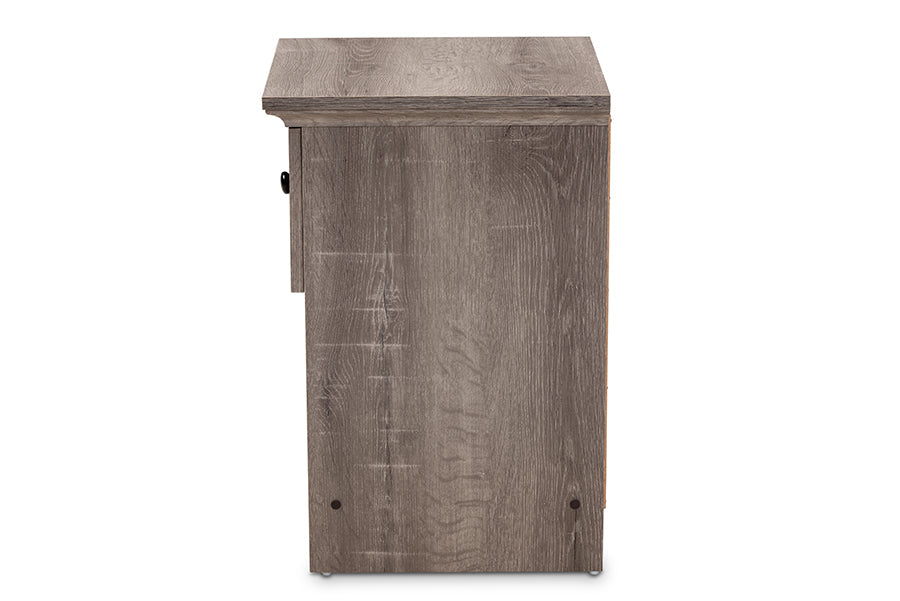 Baxton Studio Dara Traditional Transitional Grey Brown Oak Finished 1-Drawer Wood Nightstand