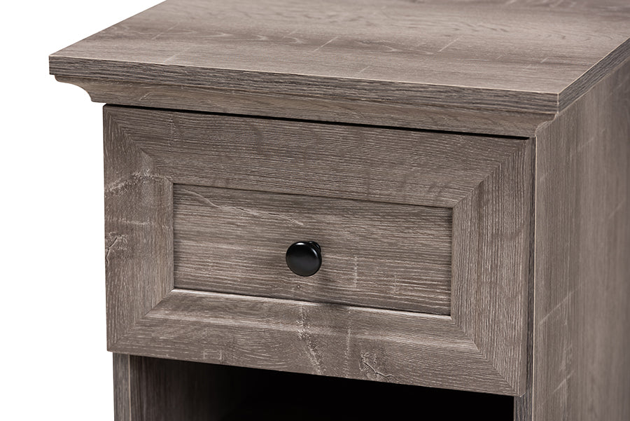 Baxton Studio Dara Traditional Transitional Grey Brown Oak Finished 1-Drawer Wood Nightstand