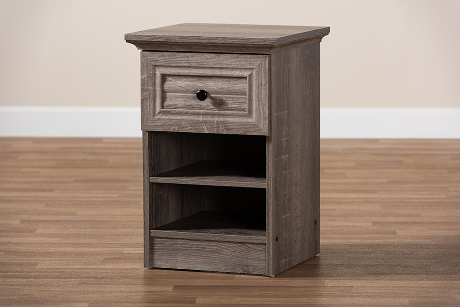 Baxton Studio Dara Traditional Transitional Grey Brown Oak Finished 1-Drawer Wood Nightstand