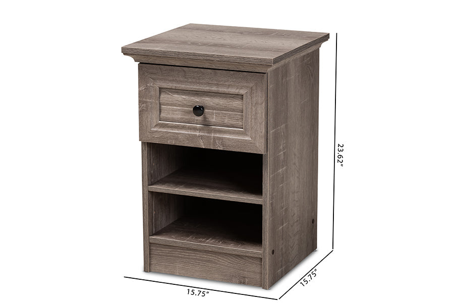 Baxton Studio Dara Traditional Transitional Grey Brown Oak Finished 1-Drawer Wood Nightstand