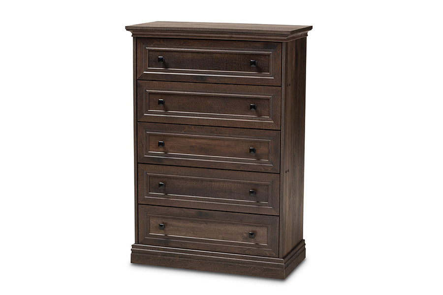 Baxton Studio Nolan Traditional Transitional Hazel Walnut Brown Finished 5-Drawer Wood Chest