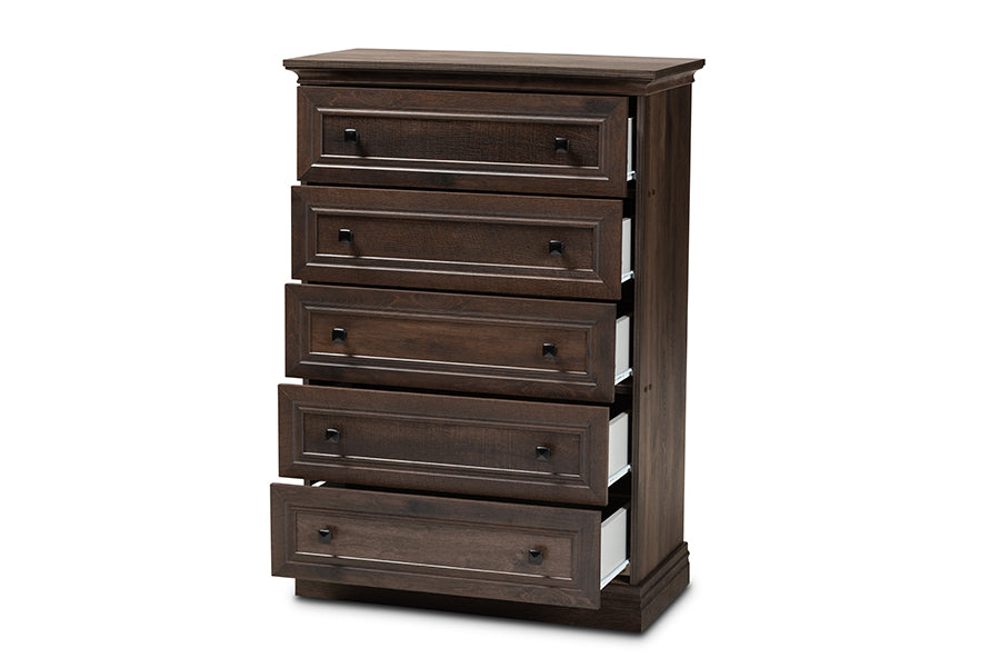 Baxton Studio Nolan Traditional Transitional Hazel Walnut Brown Finished 5-Drawer Wood Chest
