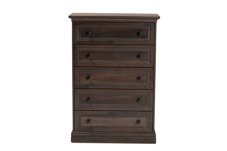 Baxton Studio Nolan Traditional Transitional Hazel Walnut Brown Finished 5-Drawer Wood Chest