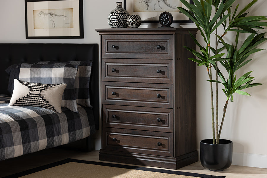Baxton Studio Nolan Traditional Transitional Hazel Walnut Brown Finished 5-Drawer Wood Chest