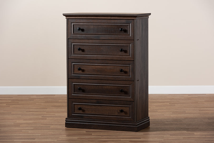 Baxton Studio Nolan Traditional Transitional Hazel Walnut Brown Finished 5-Drawer Wood Chest