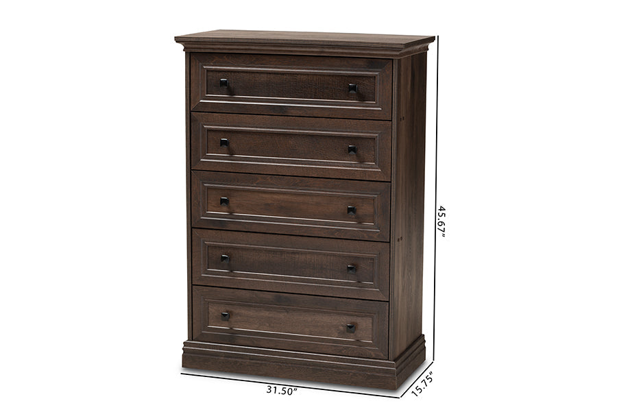 Baxton Studio Nolan Traditional Transitional Hazel Walnut Brown Finished 5-Drawer Wood Chest
