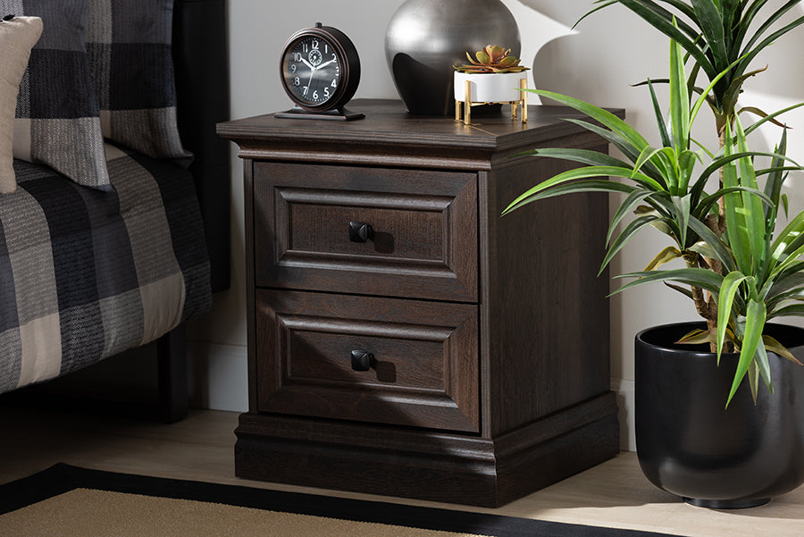 Baxton Studio Nolan Traditional Transitional Hazel Walnut Brown Finished 2-Drawer Wood Nightstand