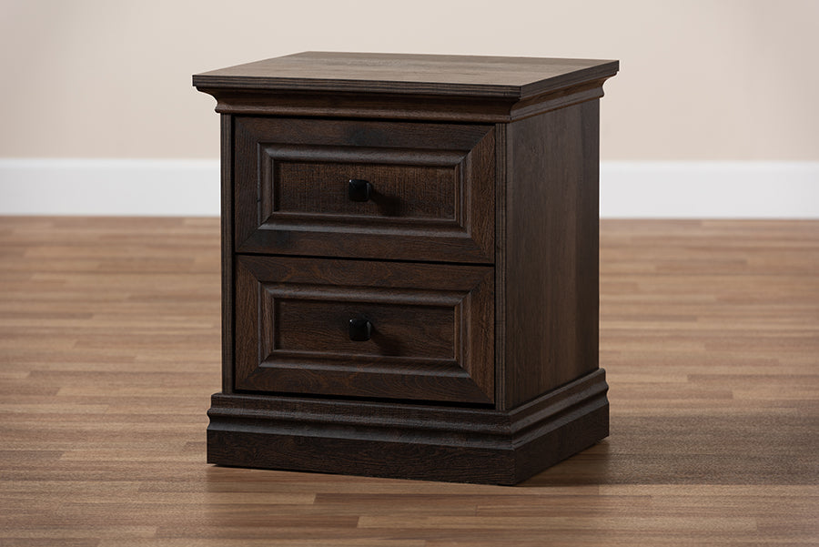 Baxton Studio Nolan Traditional Transitional Hazel Walnut Brown Finished 2-Drawer Wood Nightstand