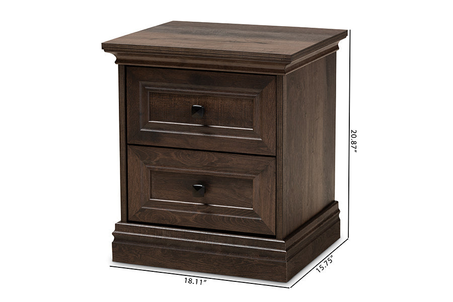 Baxton Studio Nolan Traditional Transitional Hazel Walnut Brown Finished 2-Drawer Wood Nightstand