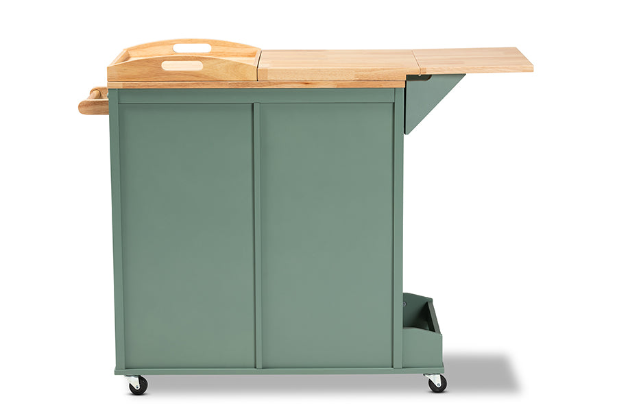 Baxton Studio Dorthy Coastal and Farmhouse Two-tone Dark Green and Natural Wood Kitchen Storage Cart