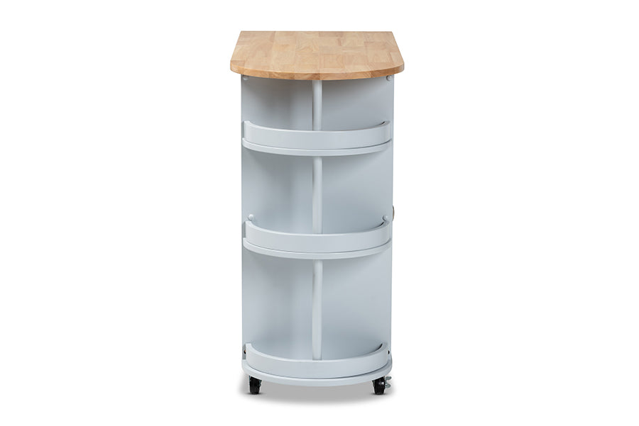 Baxton Studio Donnie Coastal and Farmhouse Two-Tone Light Grey and Natural Finished Wood Kitchen Storage Cart