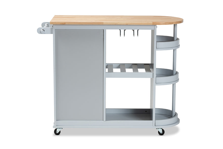 Baxton Studio Donnie Coastal and Farmhouse Two-Tone Light Grey and Natural Finished Wood Kitchen Storage Cart