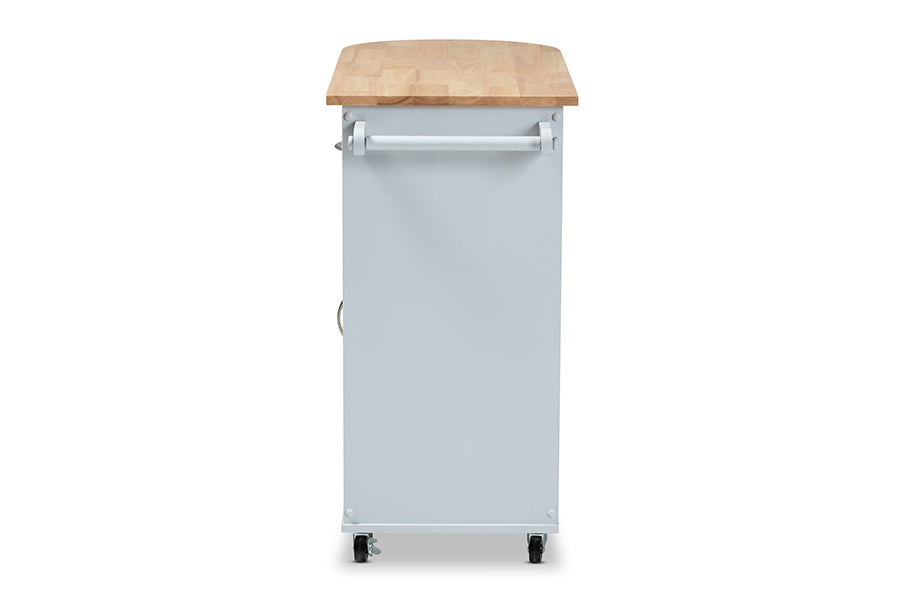 Baxton Studio Donnie Coastal and Farmhouse Two-Tone Light Grey and Natural Finished Wood Kitchen Storage Cart
