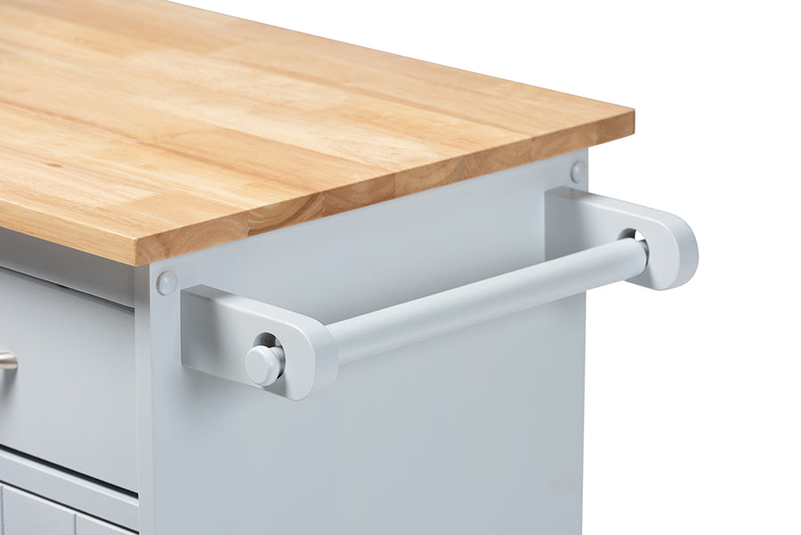 Baxton Studio Donnie Coastal and Farmhouse Two-Tone Light Grey and Natural Finished Wood Kitchen Storage Cart