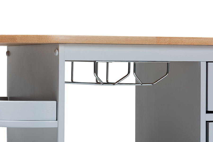 Baxton Studio Donnie Coastal and Farmhouse Two-Tone Light Grey and Natural Finished Wood Kitchen Storage Cart