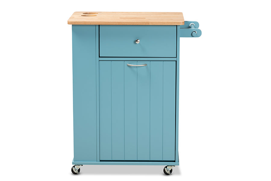 Baxton Studio Liona Modern and Contemporary Sky Blue Finished Wood Kitchen Storage Cart
