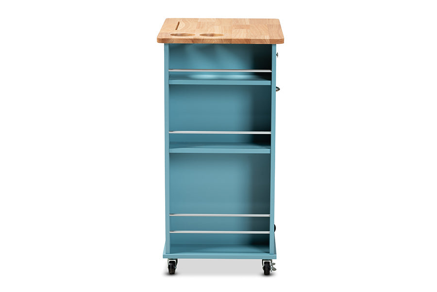 Baxton Studio Liona Modern and Contemporary Sky Blue Finished Wood Kitchen Storage Cart