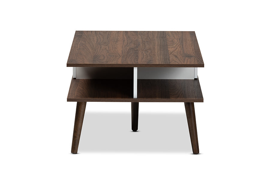 Baxton Studio Merlin Mid-Century Modern Two-Tone Walnut and White Finished 2-Drawer Wood Coffee Table