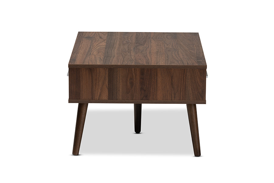 Baxton Studio Merlin Mid-Century Modern Two-Tone Walnut and White Finished 2-Drawer Wood Coffee Table