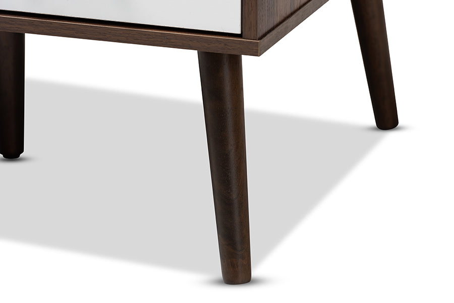 Baxton Studio Merlin Mid-Century Modern Two-Tone Walnut and White Finished 2-Drawer Wood Coffee Table