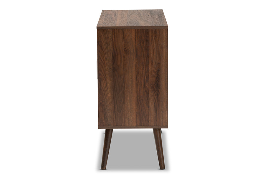 Baxton Studio Leena Mid-Century Modern Two-Tone White and Walnut Brown Finished Wood 3-Drawer Sideboard Buffet