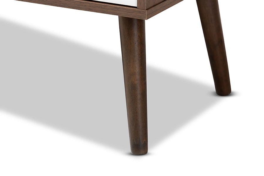Baxton Studio Leena Mid-Century Modern Two-Tone White and Walnut Brown Finished Wood 3-Drawer Sideboard Buffet