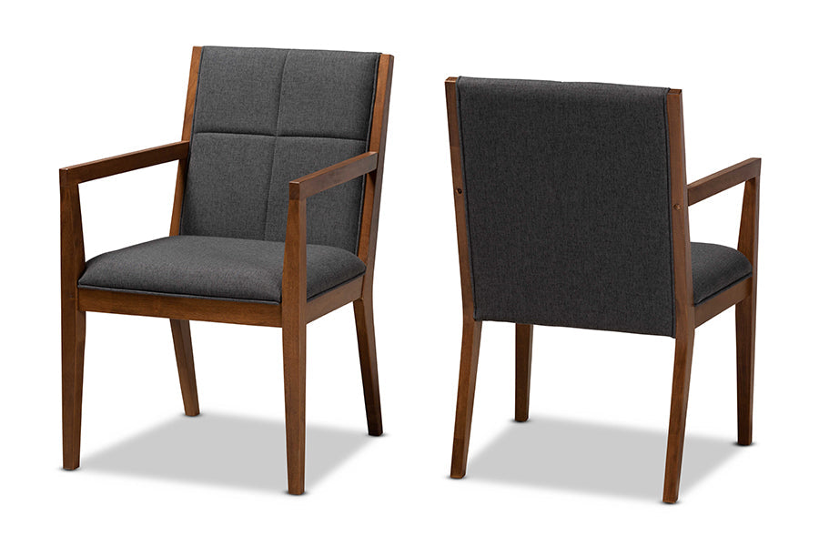 Baxton Studio Theresa Dark Grey and Walnut Effect 2-Piece Chair Set