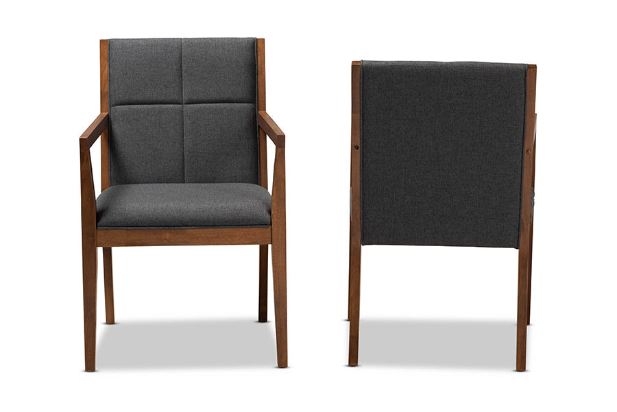 Baxton Studio Theresa Dark Grey and Walnut Effect 2-Piece Chair Set