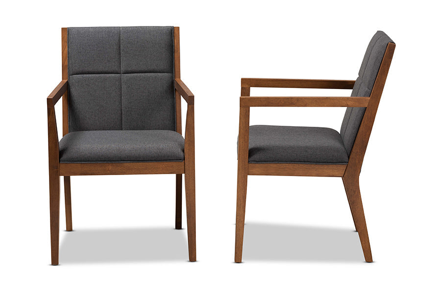 Baxton Studio Theresa Dark Grey and Walnut Effect 2-Piece Chair Set