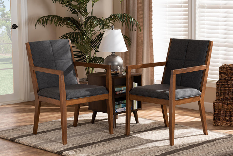 Baxton Studio Theresa Dark Grey and Walnut Effect 2-Piece Chair Set