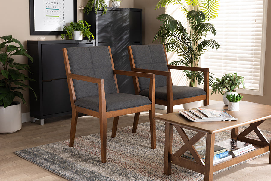 Baxton Studio Theresa Dark Grey and Walnut Effect 2-Piece Chair Set