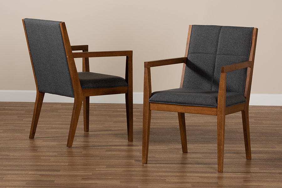 Baxton Studio Theresa Dark Grey and Walnut Effect 2-Piece Chair Set