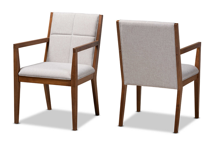 Baxton Studio Theresa Greige and Walnut Effect 2-Piece Chair Set