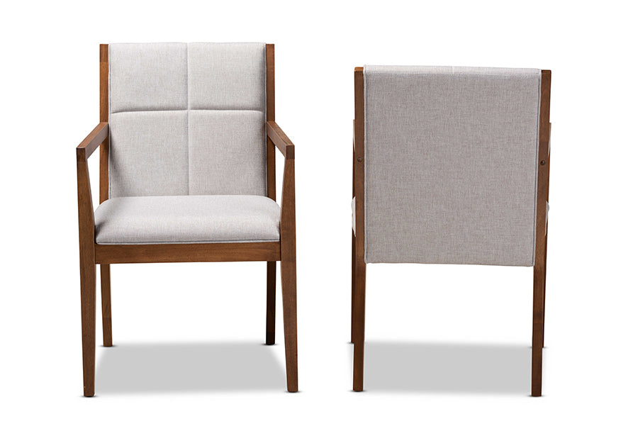 Baxton Studio Theresa Greige and Walnut Effect 2-Piece Chair Set
