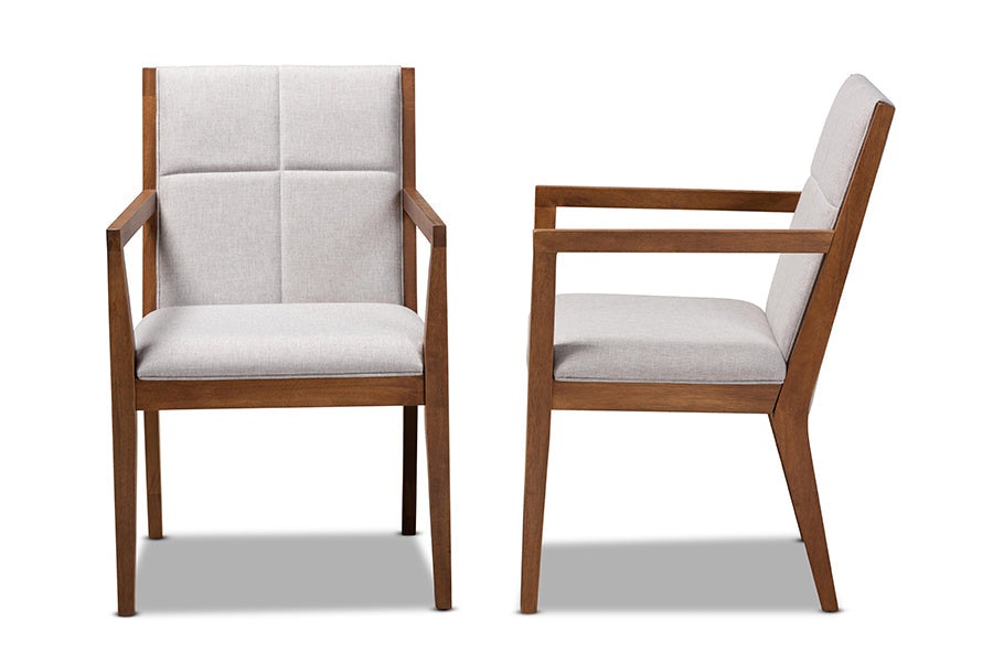 Baxton Studio Theresa Greige and Walnut Effect 2-Piece Chair Set