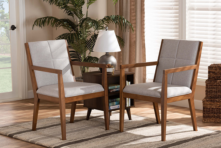 Baxton Studio Theresa Greige and Walnut Effect 2-Piece Chair Set